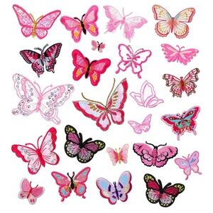 Pink Butterfly Embroidered Patches for Kids